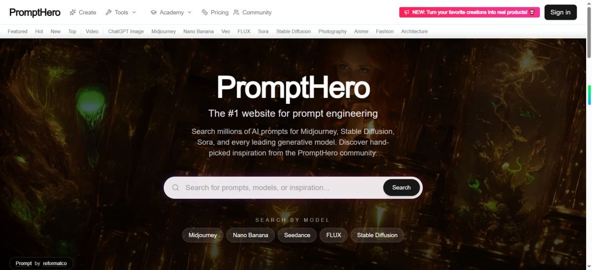 PromptHero：全球领先的AI绘画提示词搜索引擎与数百万级提示词灵感社区