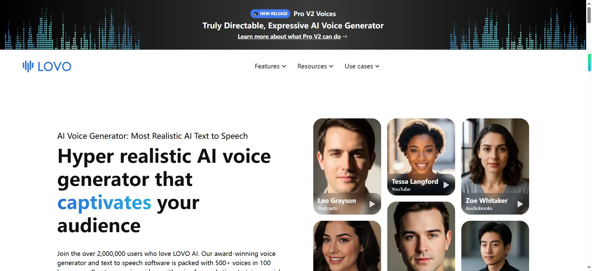 LOVO AI——集成AI视频编辑器的拟人化TTS平台，500+声音、100+语种