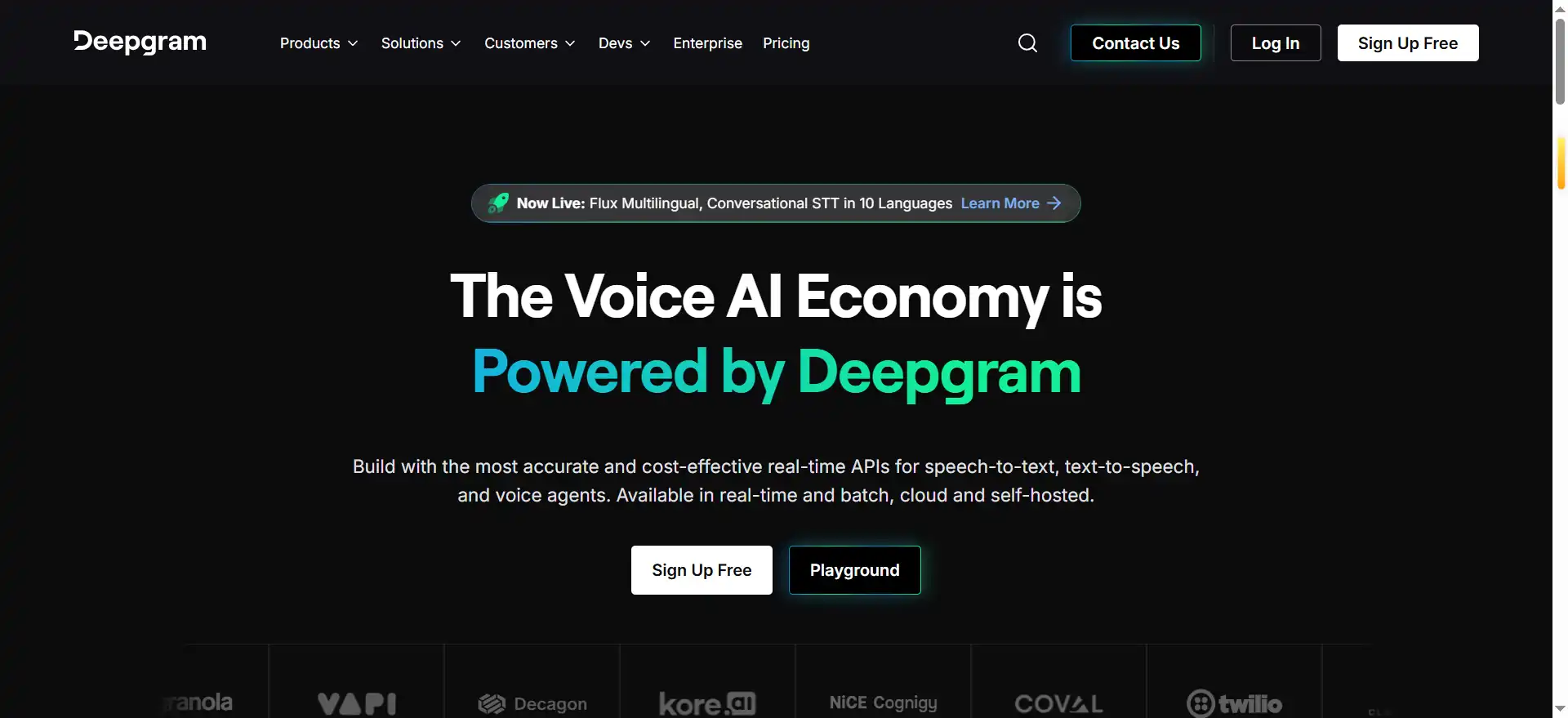 Deepgram—a leading enterprise-grade voice AI platform offering real-time speech recognition, synthesis, and fully managed voice agent APIs.