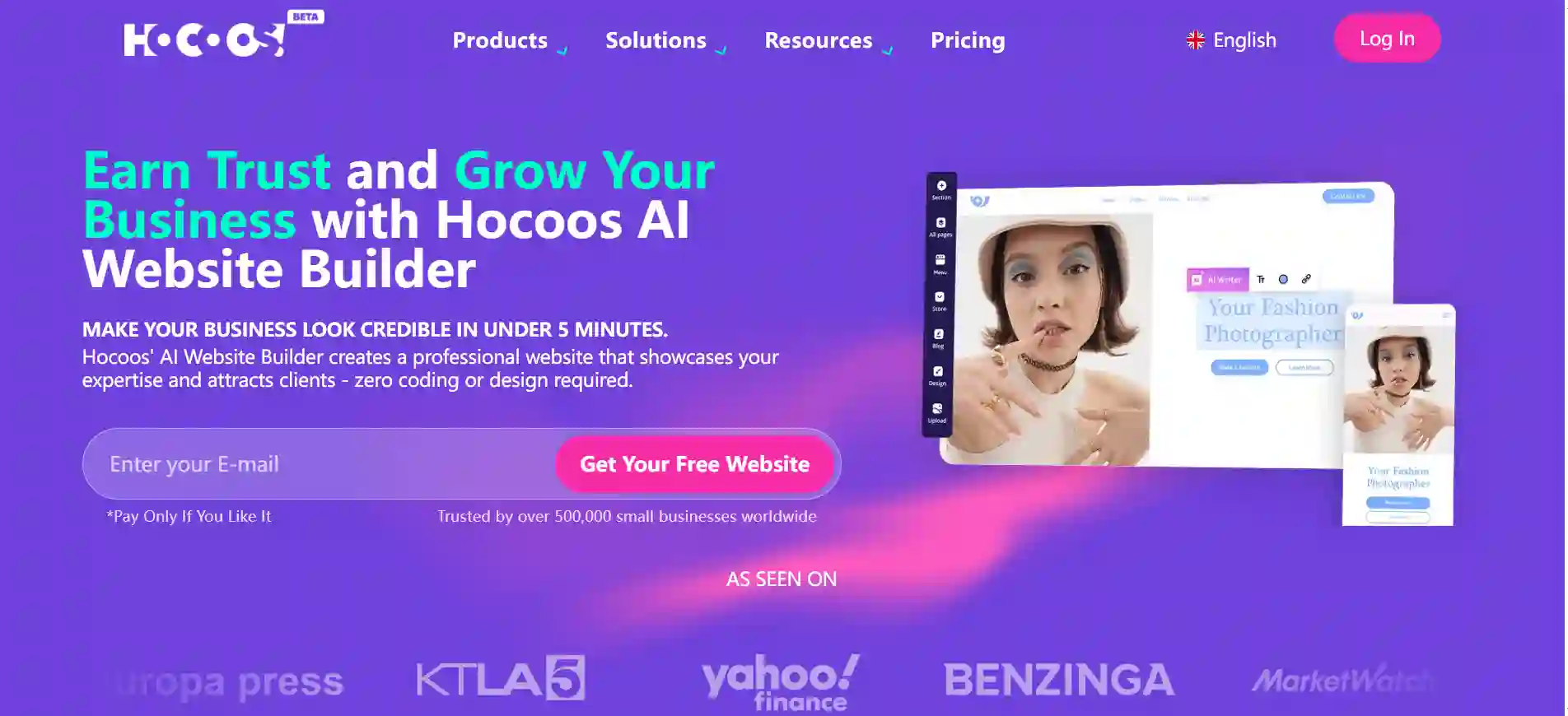 Hocoos AI网站构建器 - 5分钟创建专业网站