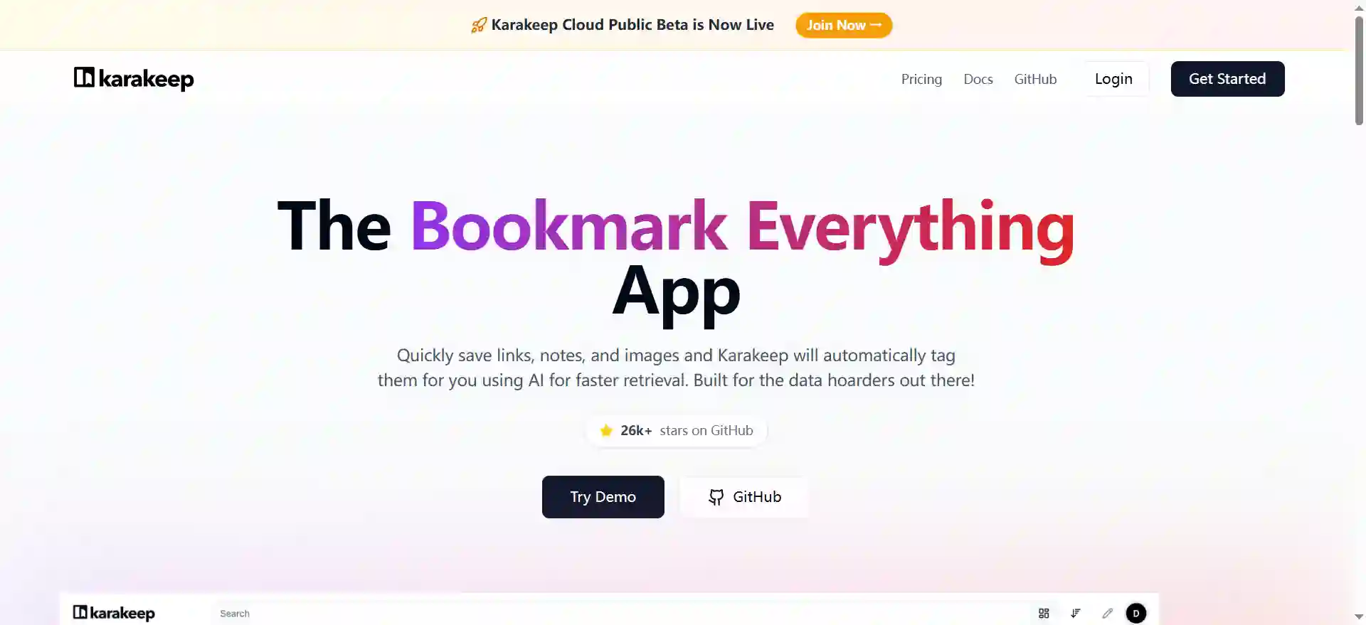 Karakeep - The Bookmark Everything App | Save, Organize & Tag with AI