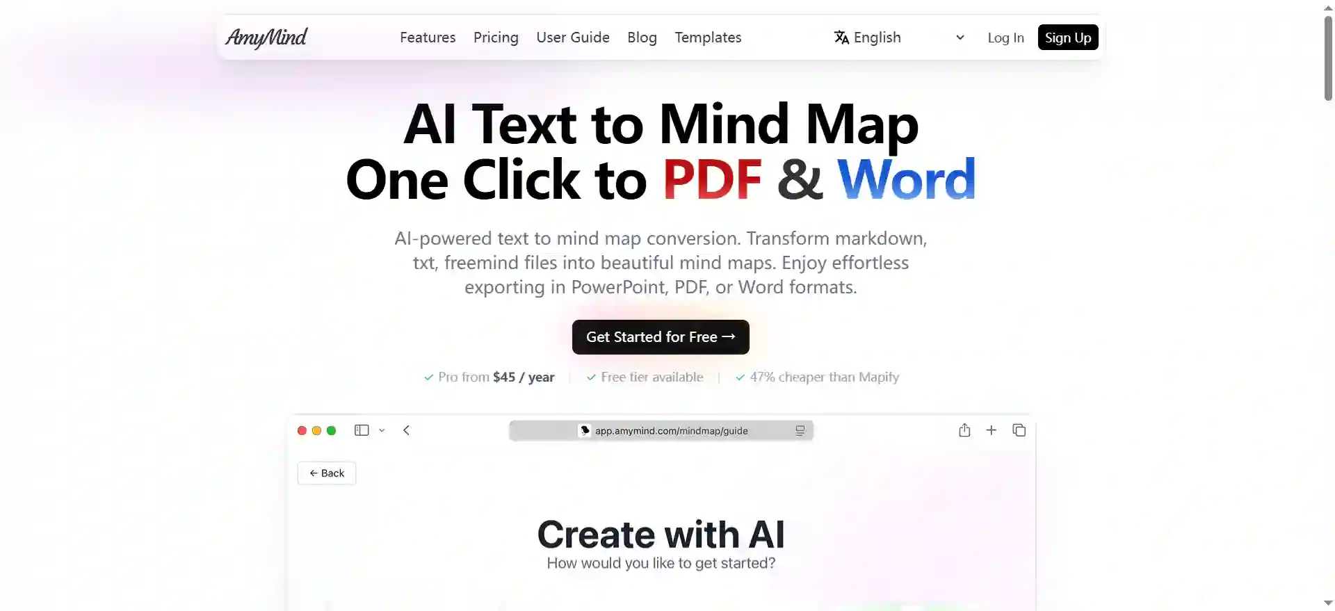 AmyMind - AI Mind Map Generator, Convert Text, PDF, Word to Beautiful Mind Maps