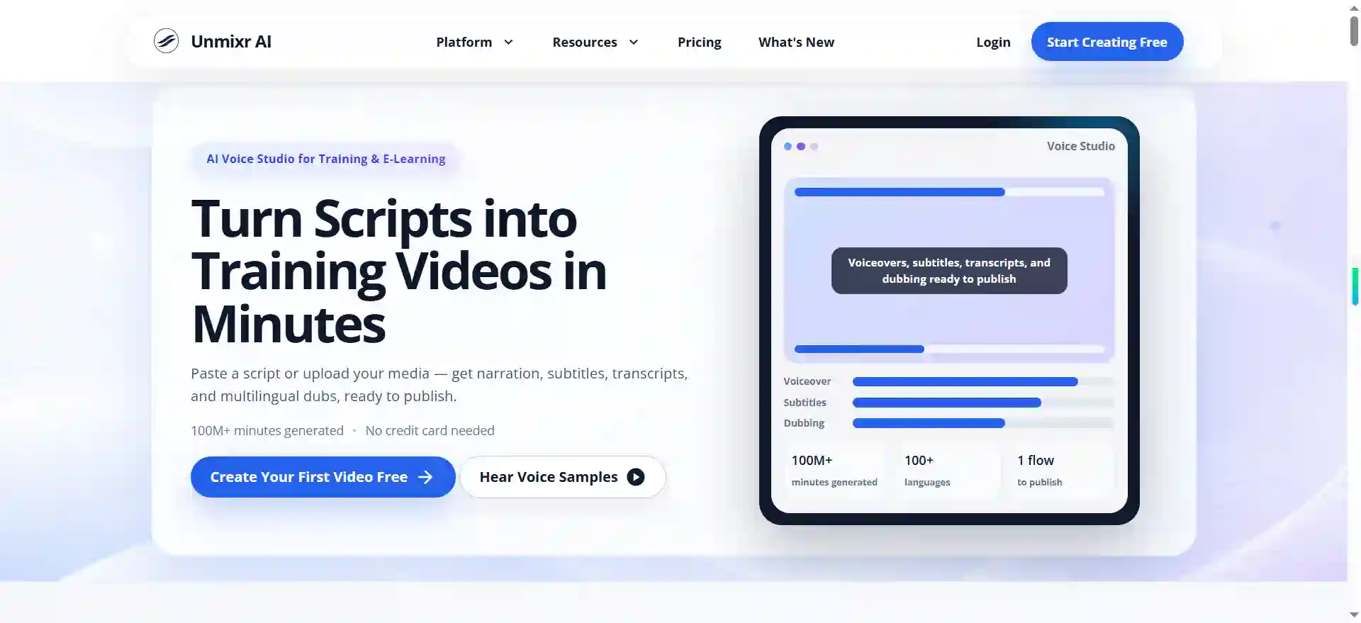 Unmixr AI — AI Voice Studio for Training Videos, Courses & Dubbing
