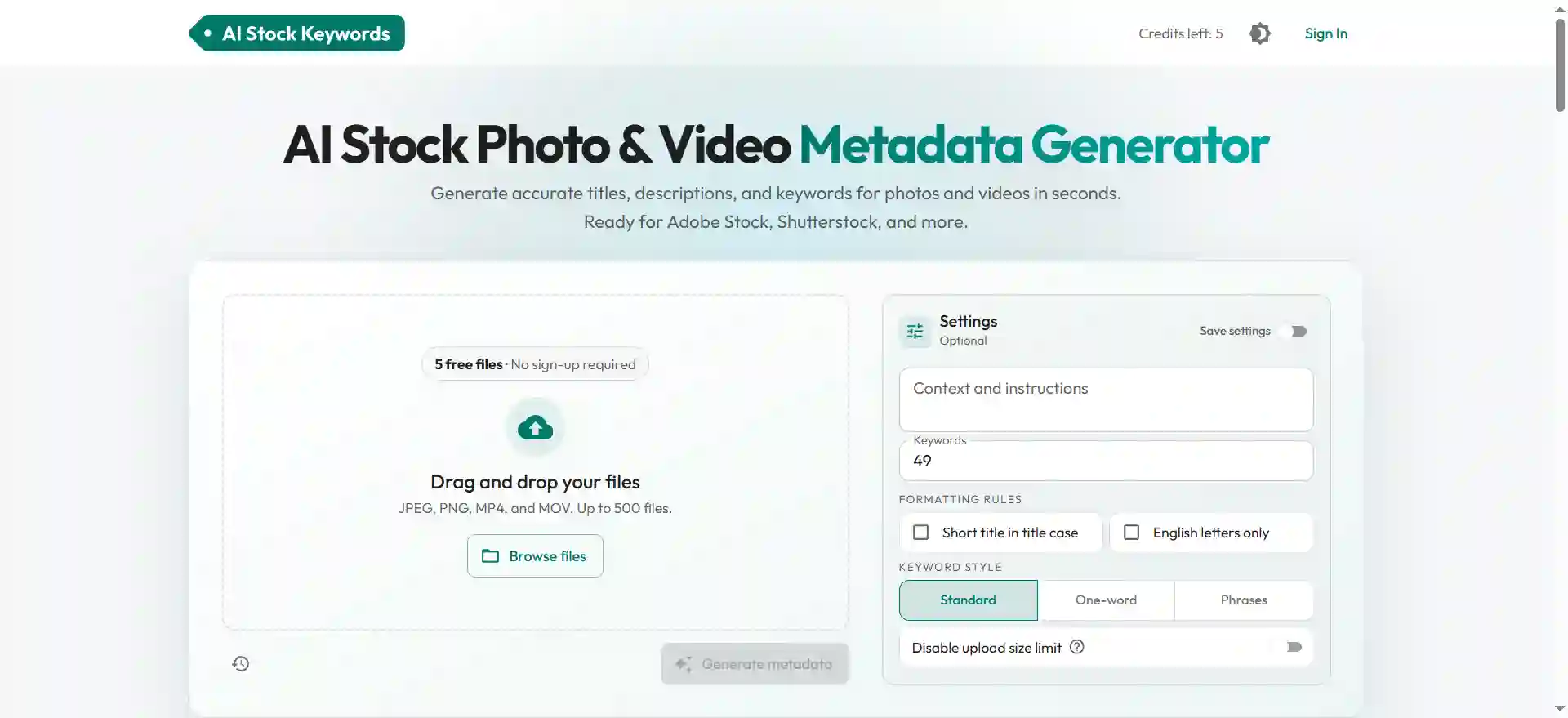 AI Stock Photo & Video Keyword Generator - Auto Generate Titles, Descriptions and Keywords