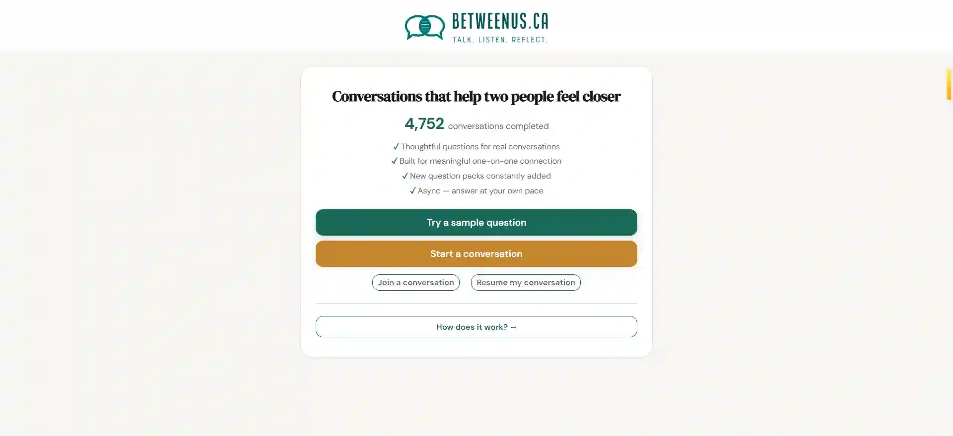 Between Us: Guided Conversations for Two - Connection Reflection Tool
