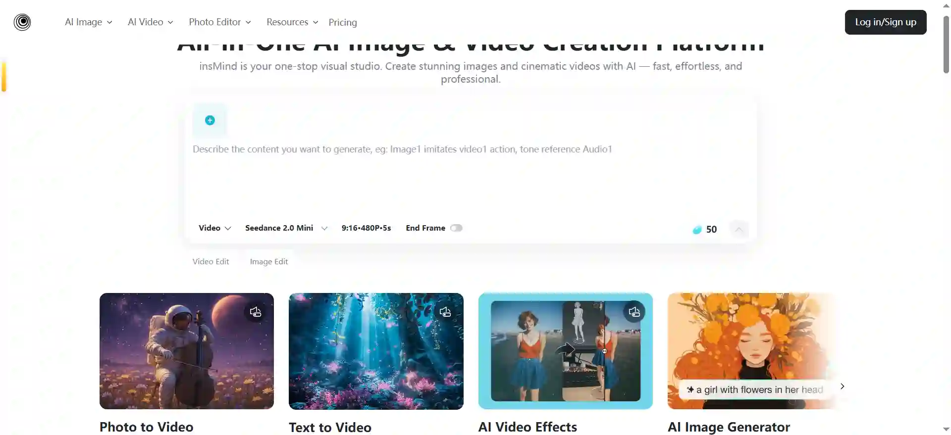 insMind All-in-One AI Image and Video Creation Platform with Background Remover and Enhancer