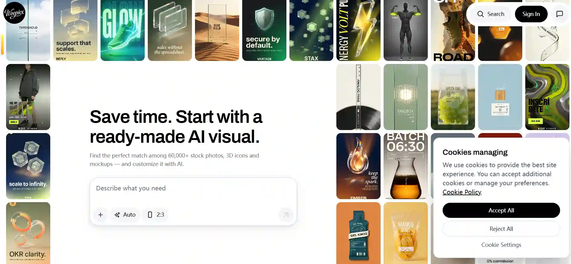Woopicx AI Stock Photos, 3D Icons & Mockups with AI Editing