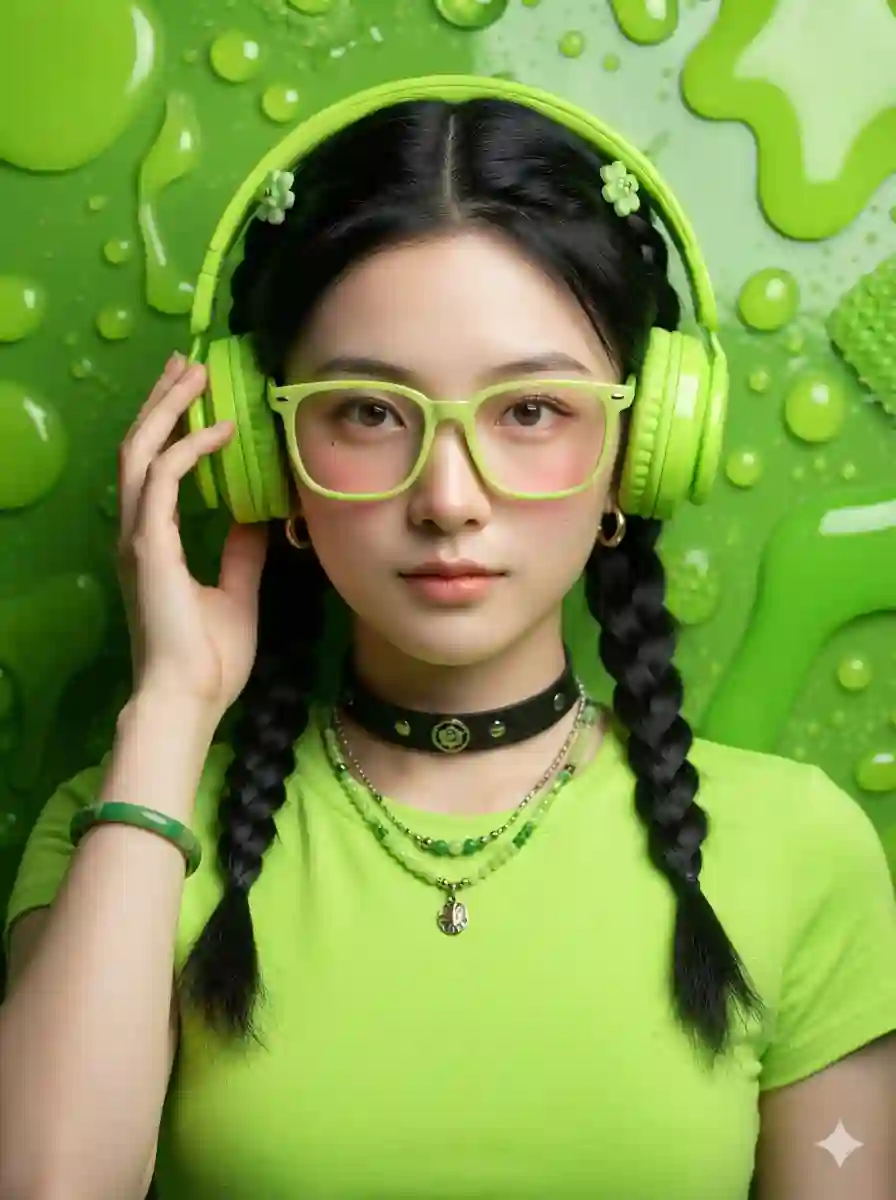 Neon Green Eyewear &amp; Headphone Ad Portrait - 1