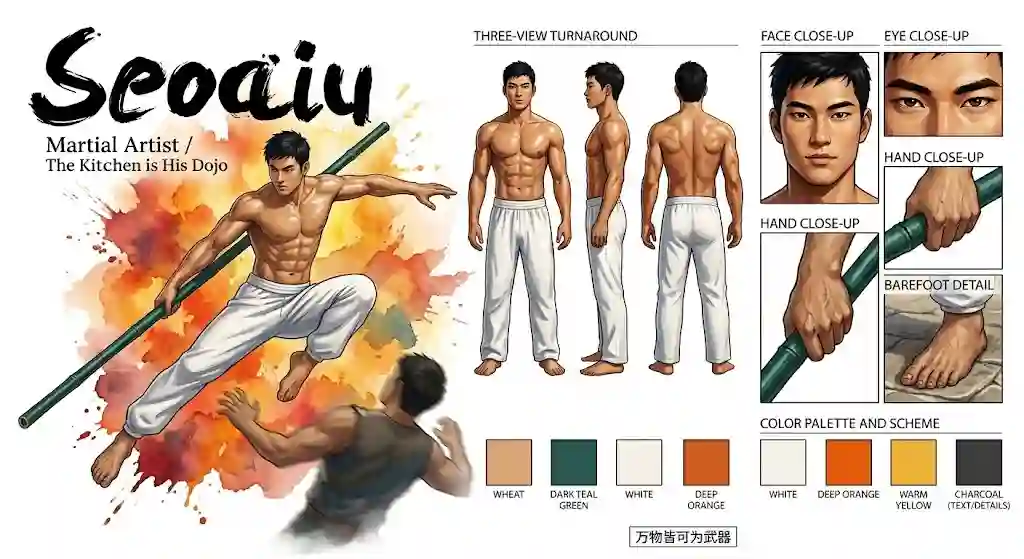 Martial Artist Jackie — Cinematic Character Bible Sheet