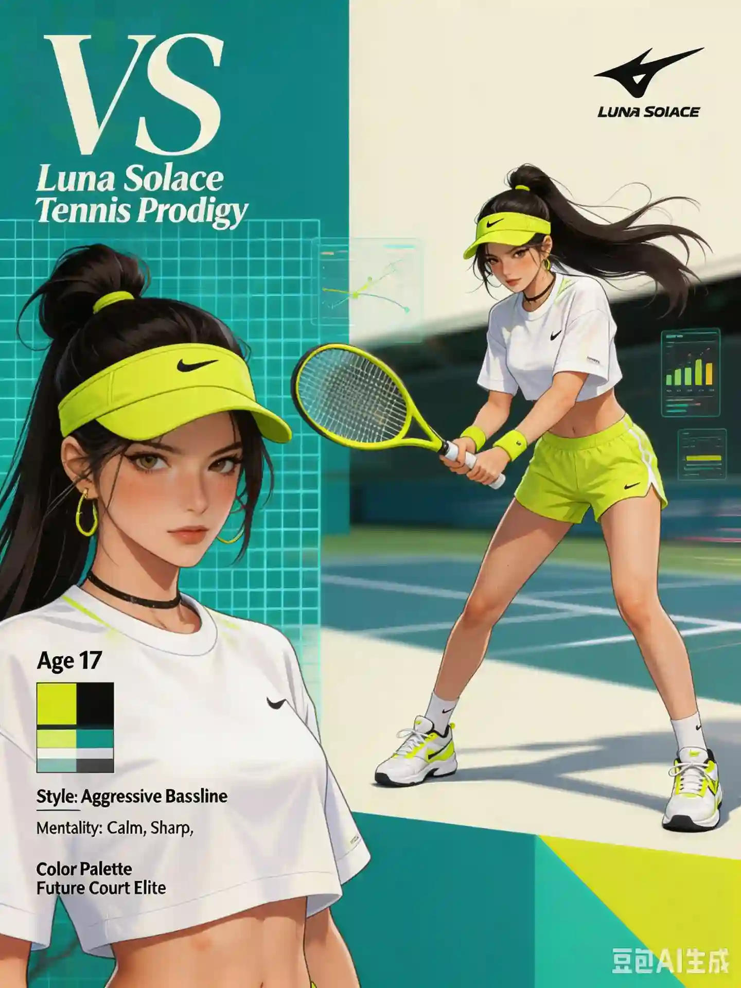 Luna Solace: Futuristic Tennis Prodigy Character Poster