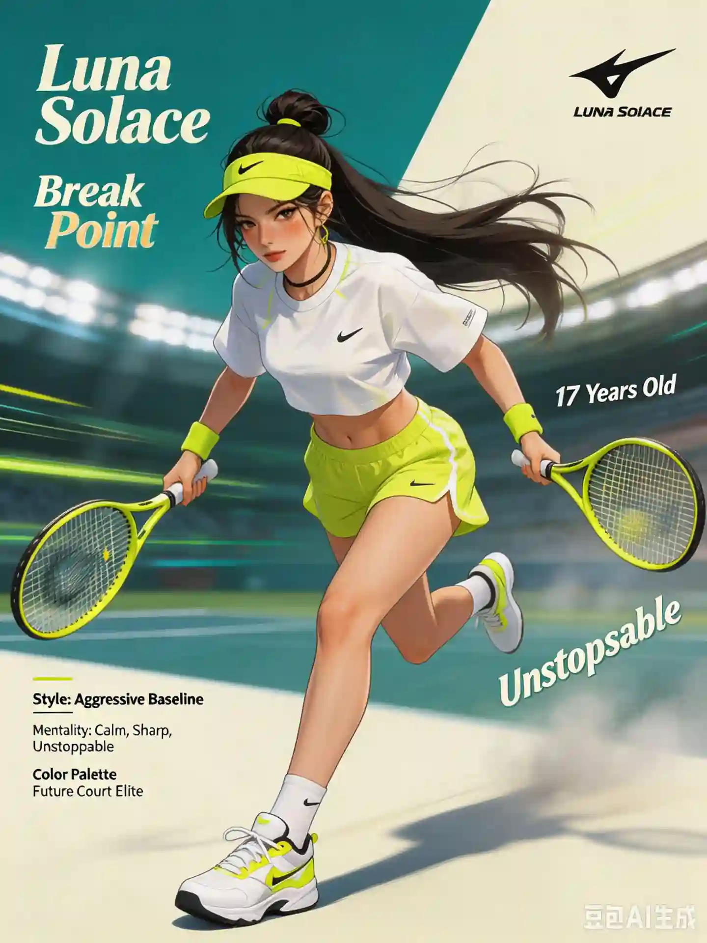 Luna Solace: Futuristic Tennis Prodigy Character Poster - 3