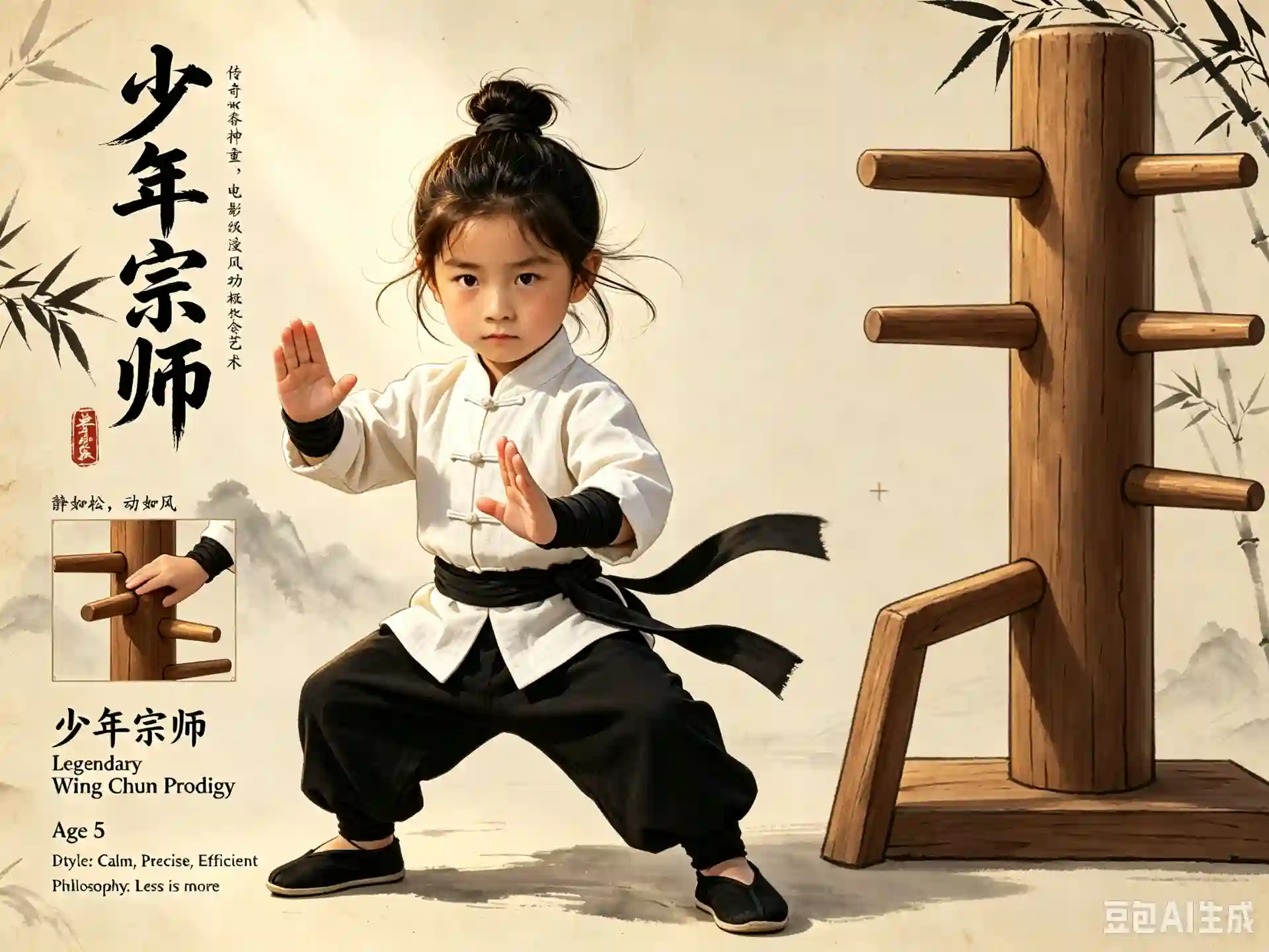 Wing Chun Prodigy · Ink-Wash Boy Character Sheet - 2