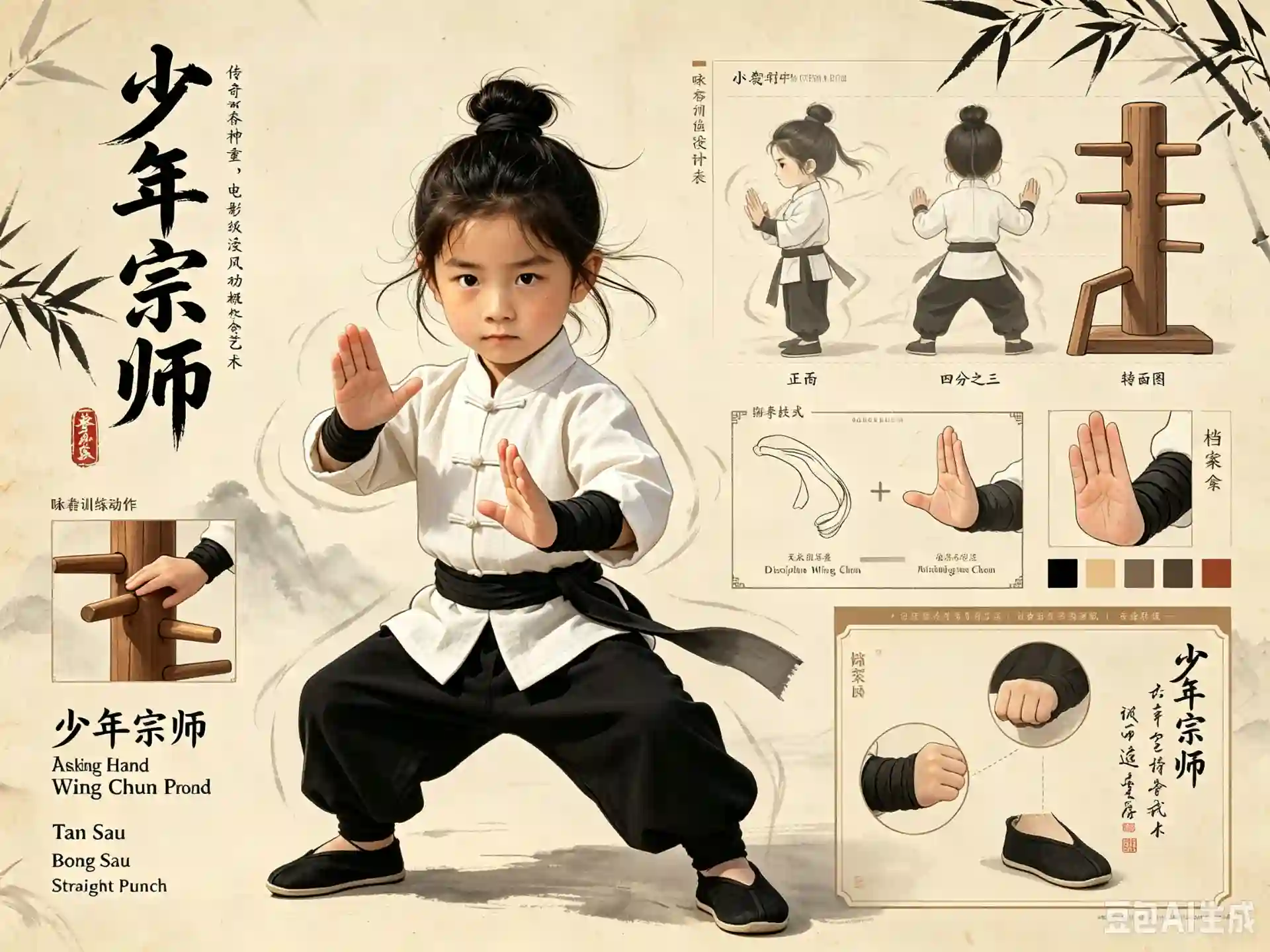 Wing Chun Prodigy · Ink-Wash Boy Character Sheet - 3