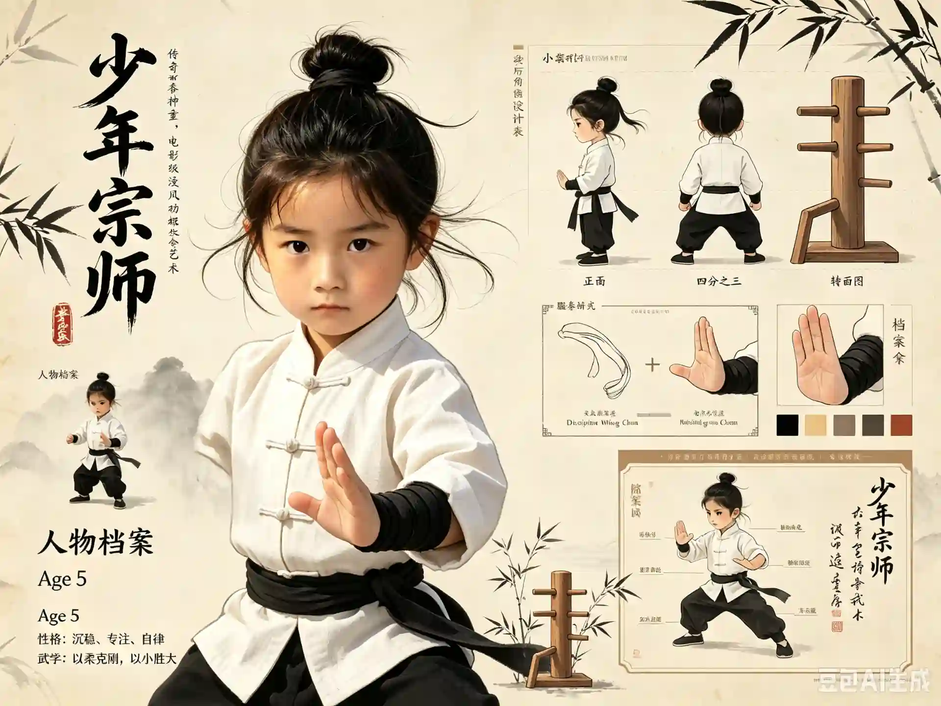 Wing Chun Prodigy · Ink-Wash Boy Character Sheet - 4