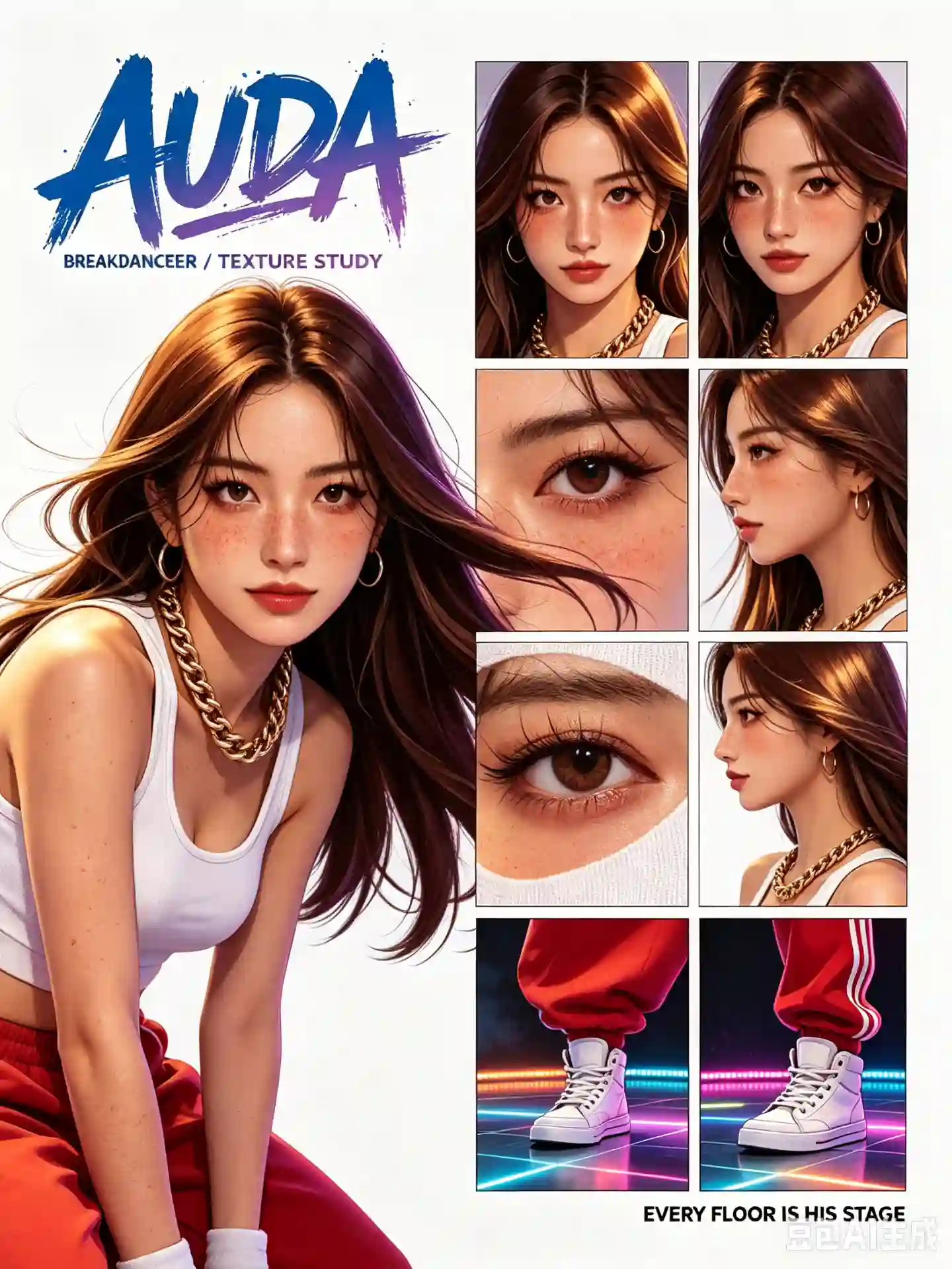 街舞者 AUDA 角色设定圣经——电影级赛璐璐 3D 动画角色表 - 3