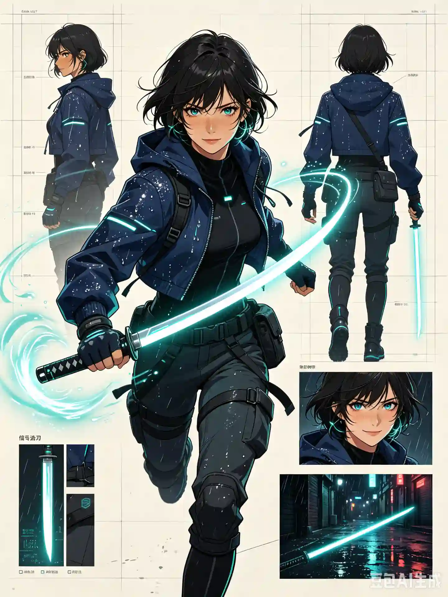 雨城能量刃独奏者——RINA VOLT 动漫角色设定图 - 1