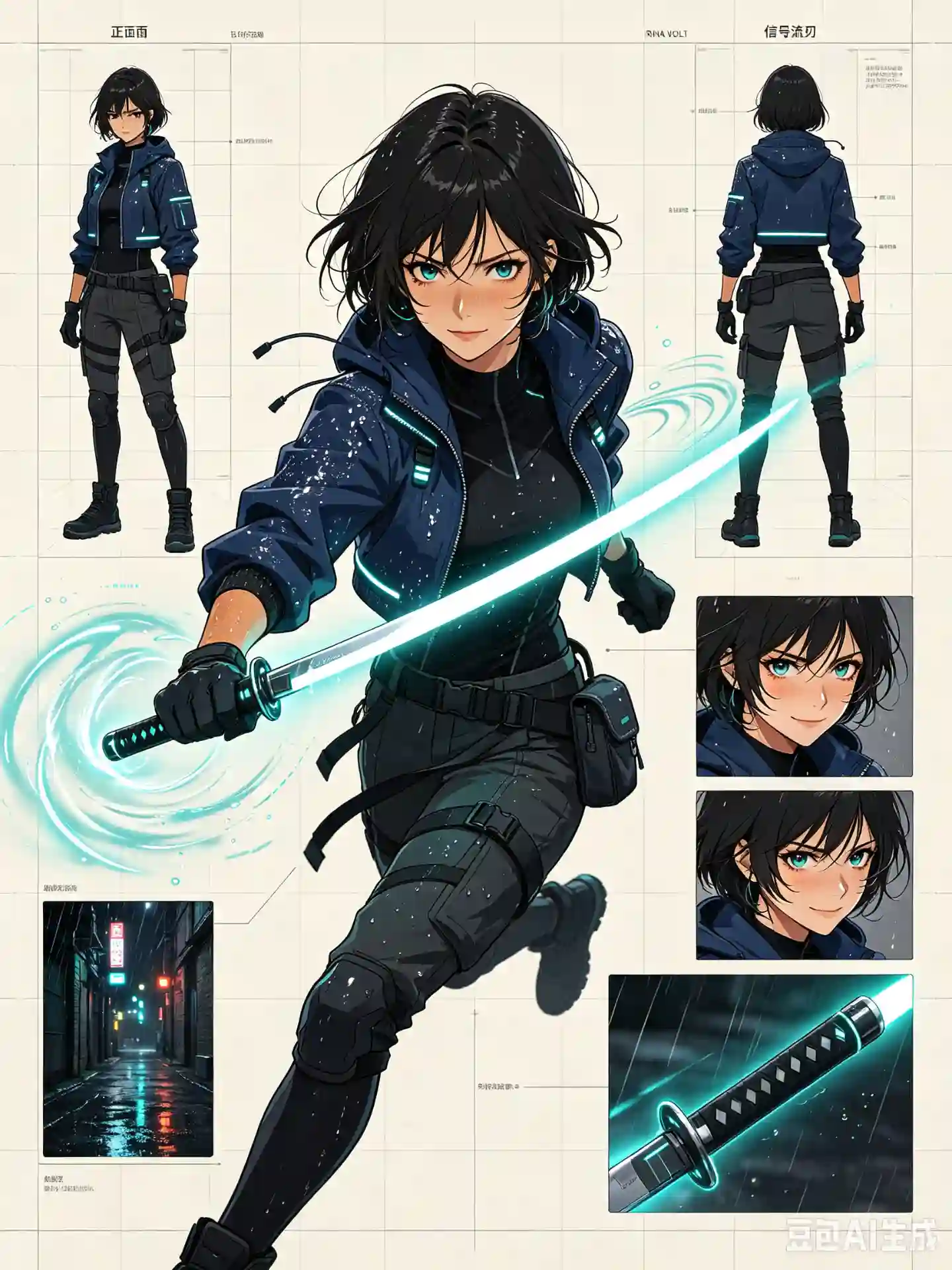 雨城能量刃独奏者——RINA VOLT 动漫角色设定图 - 2