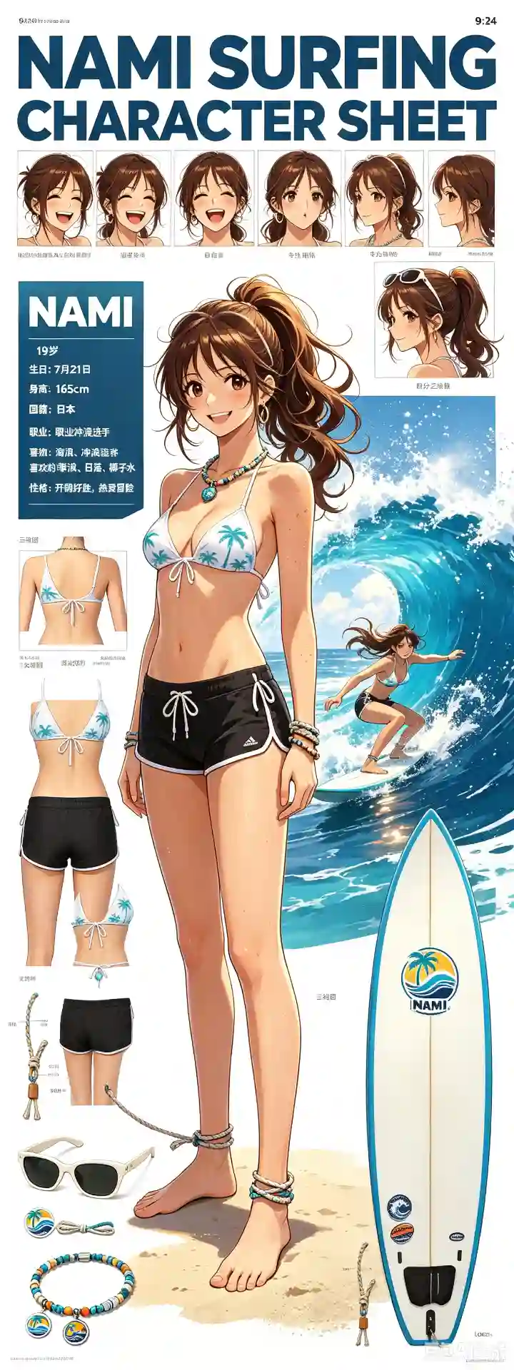 夏日冲浪少女·角色设定图 - 1